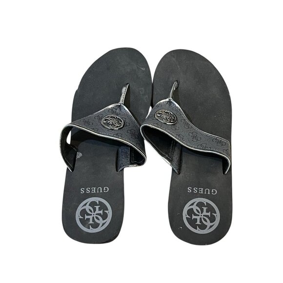 GUESS Sarraly Womens 10 M Eva Black Wedge Slip On Thong Sandals Logo - Picture 4 of 8